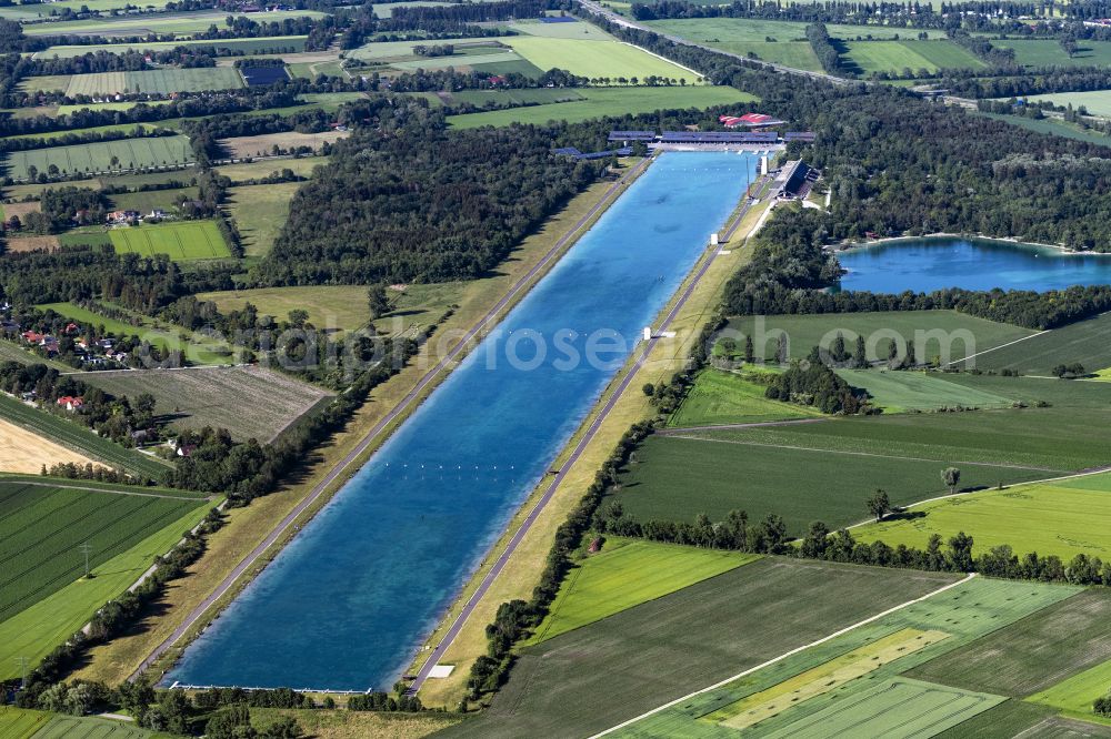 Aerial image Oberschleißheim - Sports area Regatta facility of the performance center for rowing and canoeing in the district Feldmoching-Hasenbergl in Oberschleissheim in the state Bavaria, Germany