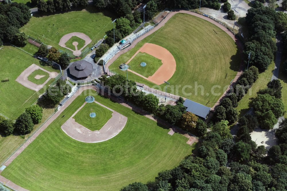 Aerial photograph Bonn - Sports field Bonn Capitals Baseball in Bonn in the state North Rhine-Westphalia, Germany