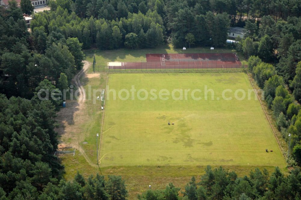 Aerial image Borkheide - Blick auf den Sportplatz in Borkheide, auf dem mehrere Fussballmannschaften, unter an derem der Sportverein Borkheider SV ´90, spielen.