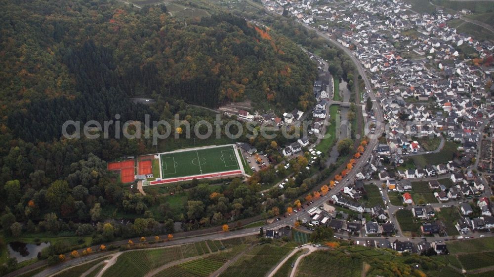 Dernau from above - Sports ground in Dernau in the state Rhineland-Palatinate, Germany