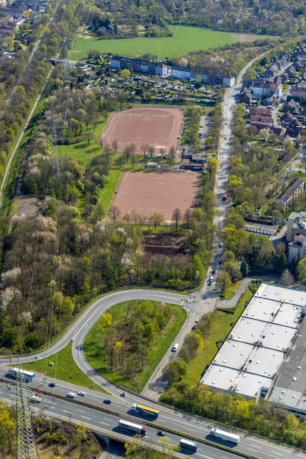 Aerial photograph Gelsenkirchen - Sports grounds and football pitch of Firtinaspor Gelsenkirchen in the district Bulmke-Huellen in Gelsenkirchen at Ruhrgebiet in the state North Rhine-Westphalia, Germany