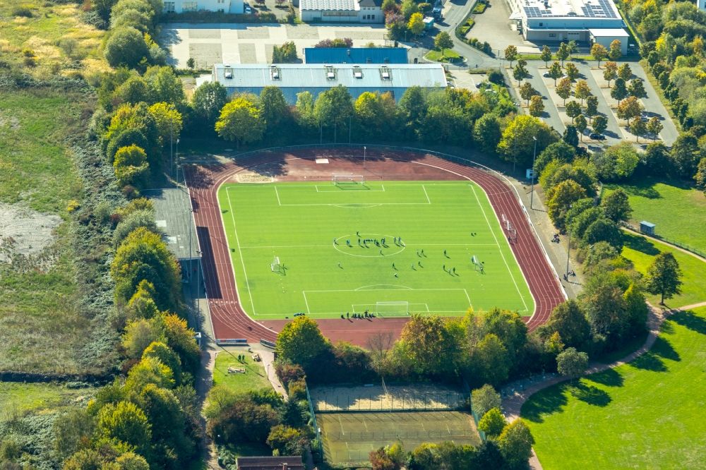 Hagen from the bird's eye view: Sports grounds and football pitch of the Hasper Sportverein in Hagen in the state North Rhine-Westphalia, Germany