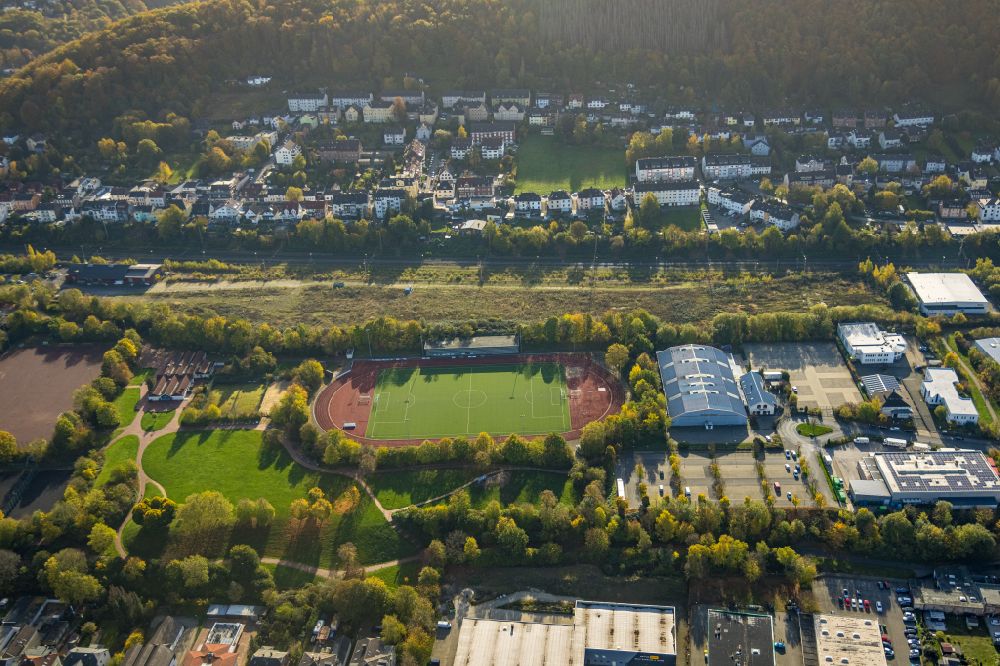 Hagen from above - Sports grounds and football pitch of the Hasper Sportverein in Hagen in the state North Rhine-Westphalia, Germany