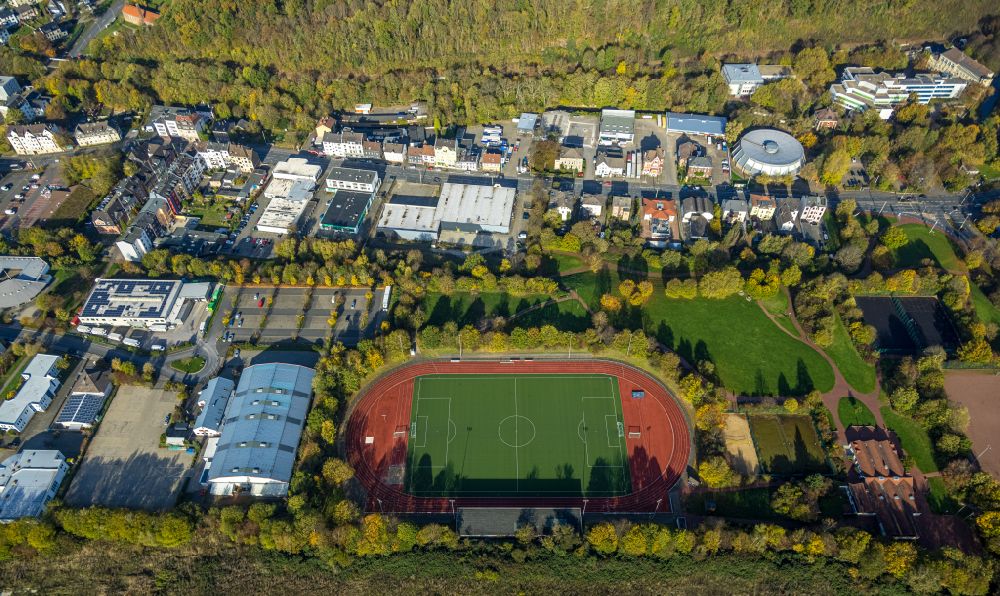 Aerial image Hagen - Sports grounds and football pitch of the Hasper Sportverein in Hagen at Ruhrgebiet in the state North Rhine-Westphalia, Germany
