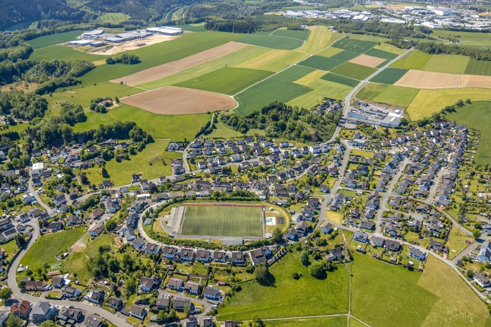 Aerial image Heggen - Sports grounds and football pitch in Heggen at Sauerland in the state North Rhine-Westphalia, Germany