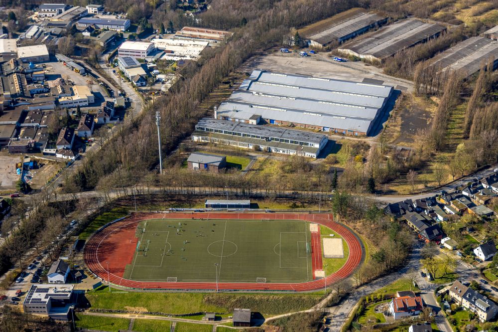 Heiligenhaus from above - Sports grounds and football pitch in Heiligenhaus in the state North Rhine-Westphalia, Germany