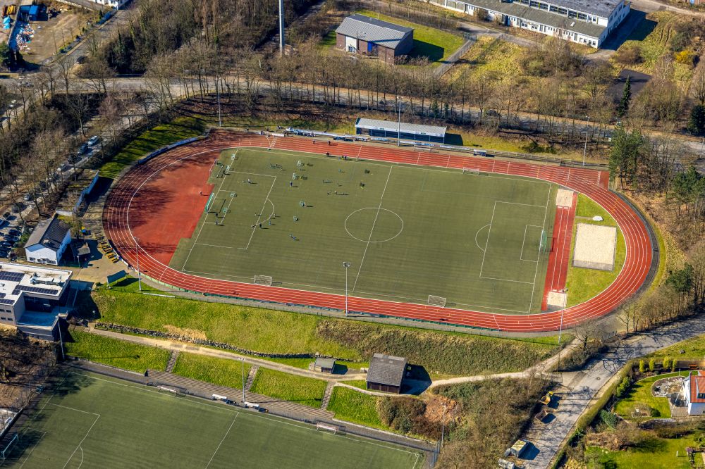 Heiligenhaus from the bird's eye view: Sports grounds and football pitch in Heiligenhaus in the state North Rhine-Westphalia, Germany