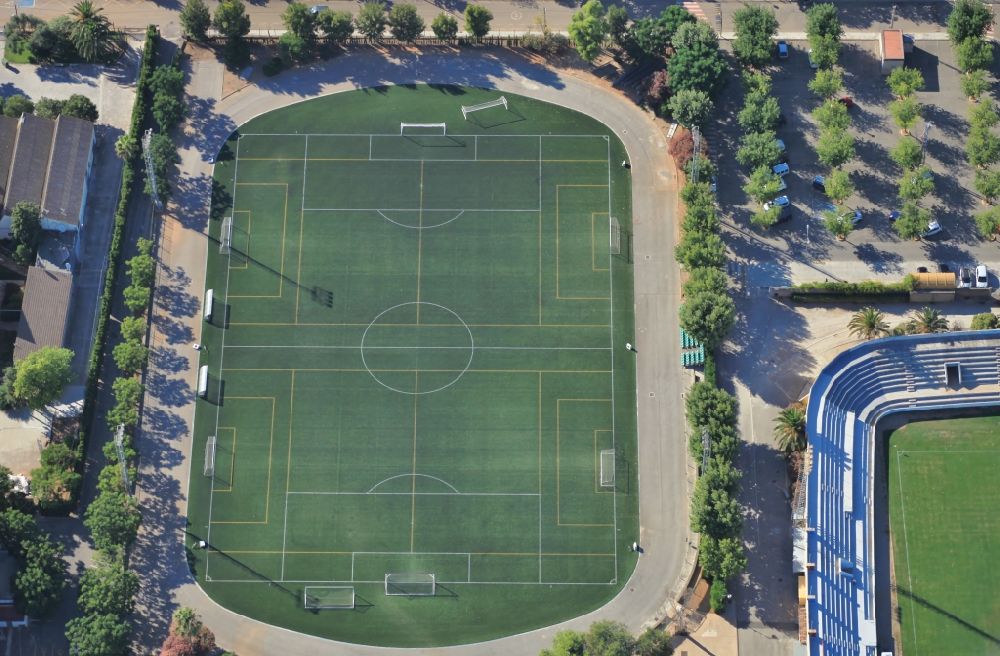 Aerial image Inca - Sports grounds and football pitch in Inca Mallorca in Balearic Islands, Spain