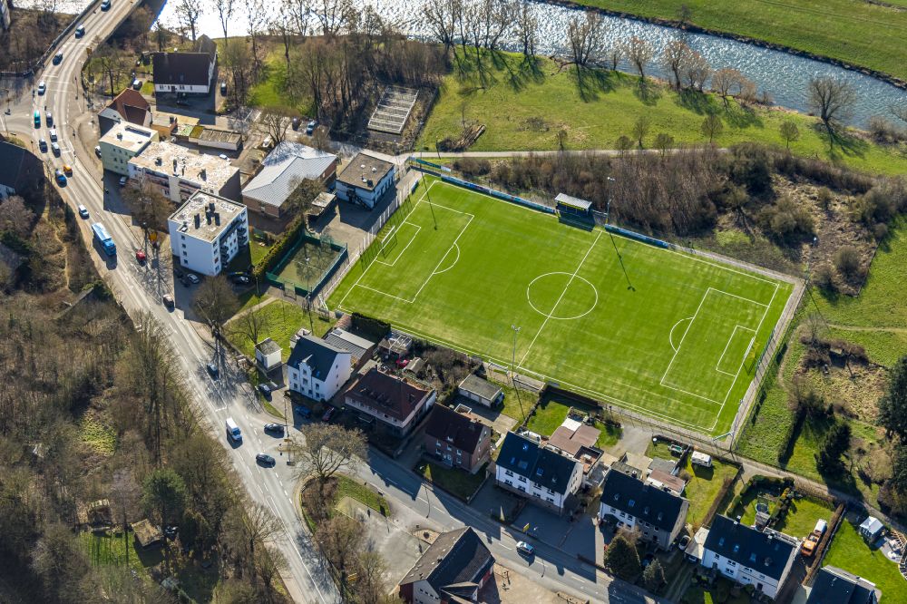 Aerial image Langschede - Sports grounds and football pitch of SV Langschede 1911 e.V. in Langschede at Sauerland in the state North Rhine-Westphalia, Germany