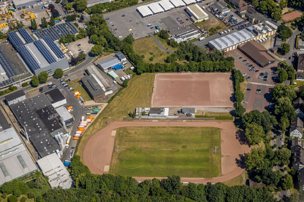 Aerial image Bochum - Sports grounds and football pitch in the district Suedfeldmarkt in Bochum at Ruhrgebiet in the state North Rhine-Westphalia, Germany