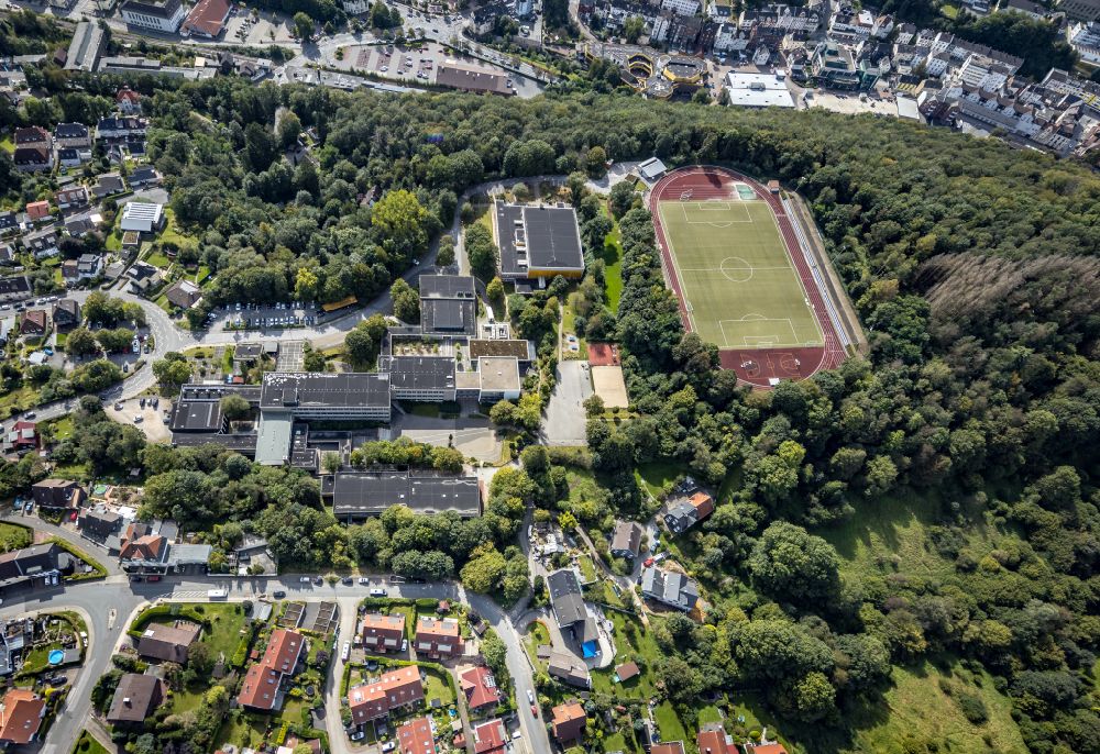 Ennepetal from the bird's eye view: Sports grounds and football pitch at the Reichenbach high school in the Peddinghausstrasse in Ennepetal in the state North Rhine-Westphalia
