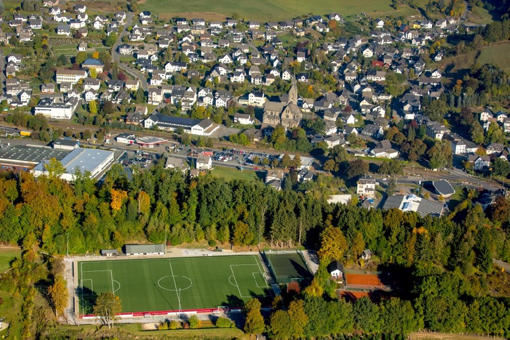 Aerial image Bestwig - Sports grounds and football pitch auf dem Schilde of the FC Ostwig / Nuttlar 1990 club in Bestwig in the state North Rhine-Westphalia