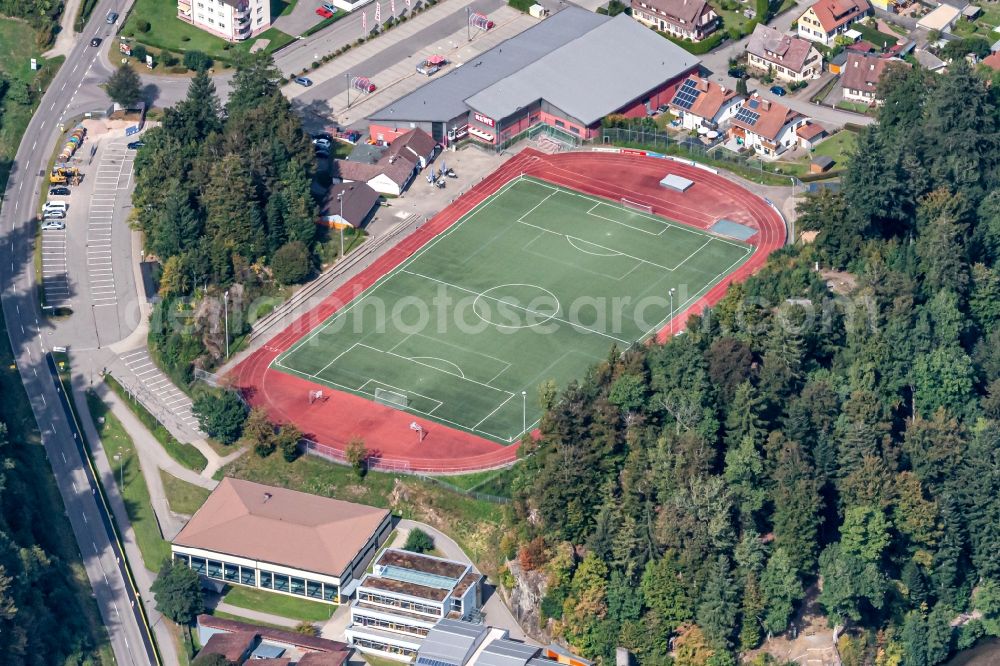 Schönau im Schwarzwald from the bird's eye view: Sports grounds and football pitch in Schoenau im Schwarzwald in the state Baden-Wurttemberg, Germany
