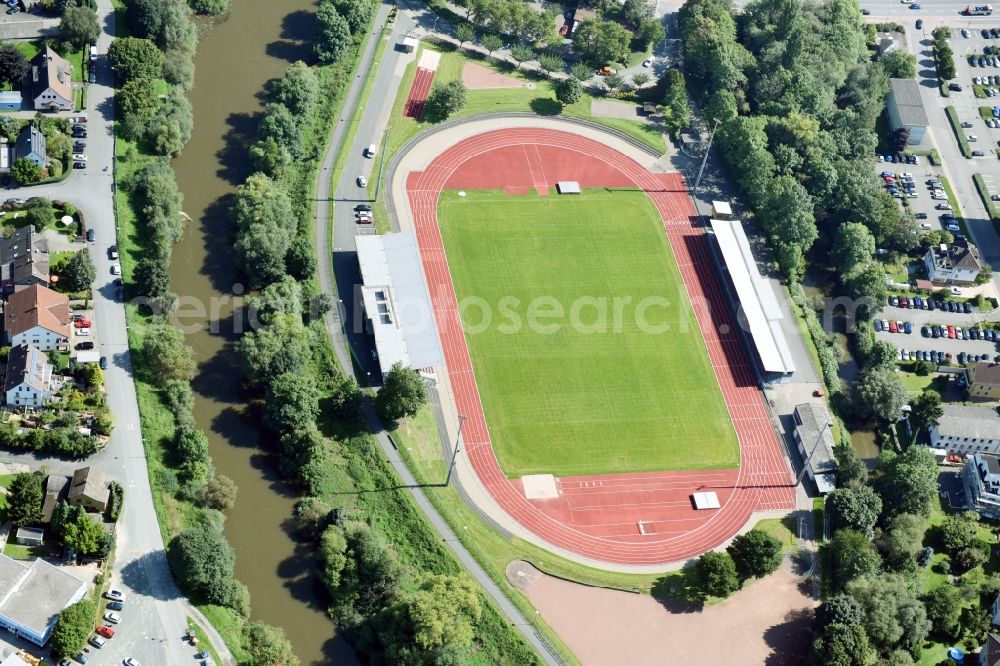 Aerial image Wetzlar - Sports grounds and football pitch of SCT Sportpark Wetzlar in Wetzlar in the state Hesse, Germany