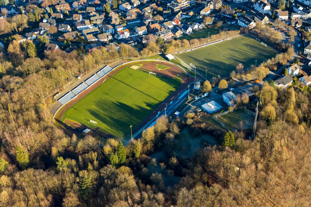 Ennepetal from above - Sports grounds and football pitch of the TuS Ennepetal 1911 e.V. on place Bremenplatz in Ennepetal at Ruhrgebiet in the state North Rhine-Westphalia, Germany