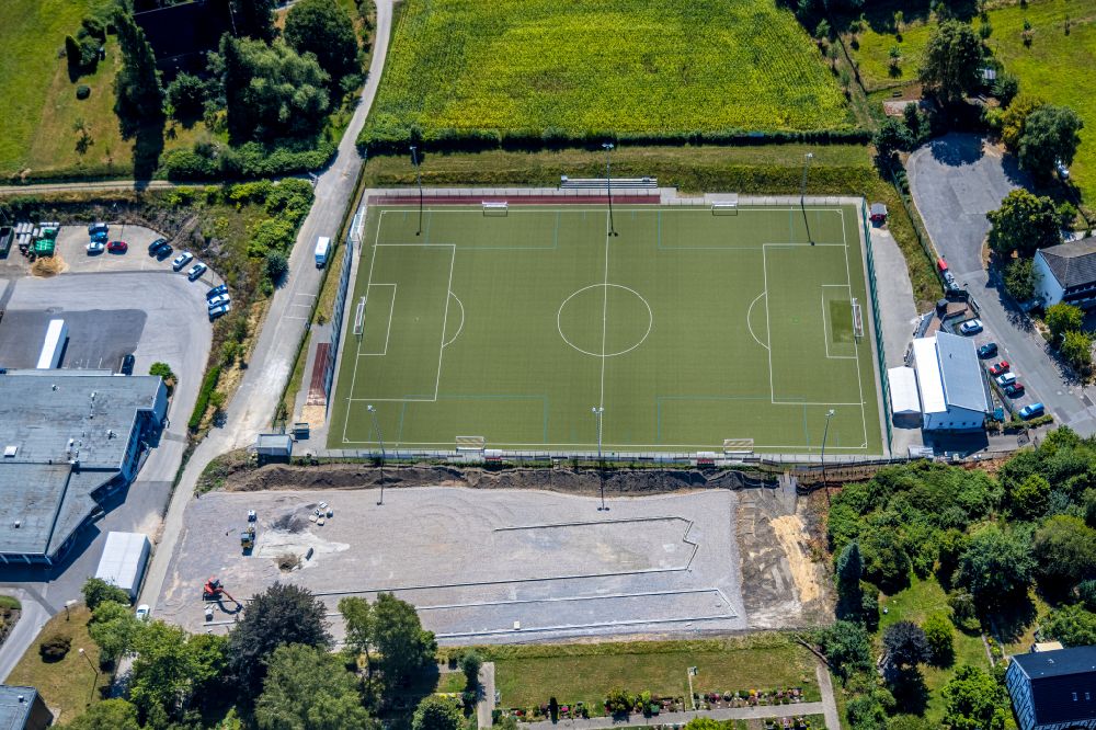 Herzkamp from the bird's eye view: Sports grounds and football pitch of the VfL Gennebreck 1923 on place Zum Sportplatz in Herzkamp in the state North Rhine-Westphalia, Germany