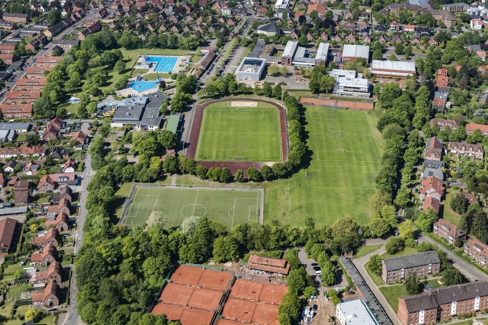 Campe from above - Sports grounds and football pitch VFL Stade Gueldenstern in Campe in the state Lower Saxony, Germany