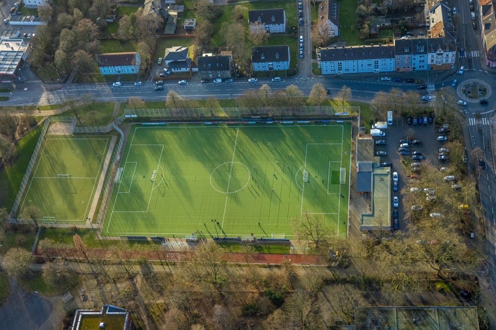 Aerial image Wanne-Eickel - Sports grounds and football pitch on street Wilhelmstrasse in Wanne-Eickel at Ruhrgebiet in the state North Rhine-Westphalia, Germany