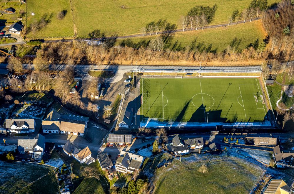 Aerial image Westfeld - Sports grounds and football pitch on street Dorfstrasse in Westfeld at Sauerland in the state North Rhine-Westphalia, Germany