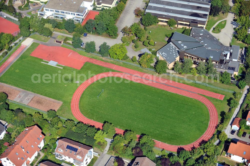 Aerial photograph Lauffen am Neckar - Stadion / Sportplatz Weststadt in Lauffen in Baden-Württemberg. Stadium / sport grounds Westerstadt in Lauffen in Baden-Wuerttemberg.