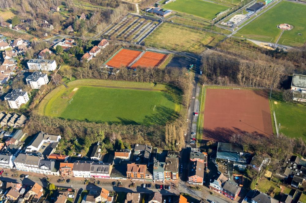 Hamm from the bird's eye view: Ensemble of sports grounds on Glueck-Auf-Stadion in the district Herringen in Hamm in the state North Rhine-Westphalia, Germany