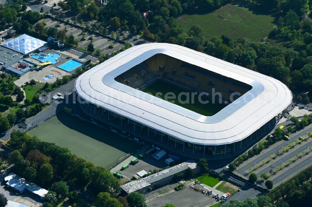 Aerial image Dresden - Sports facility grounds of the Arena stadium DDV-Stadion on street Lennestrasse in Dresden in the state Saxony