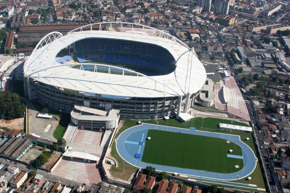 Aerial image Rio de Janeiro - Sport Venue of the Estadio Olimpico Joao Havelange - Nilton Santos Stadium before the Summer Games of the Games of the XXII. Olympics. The arena is home to the football club Botafogo in Rio de Janeiro in Brazil