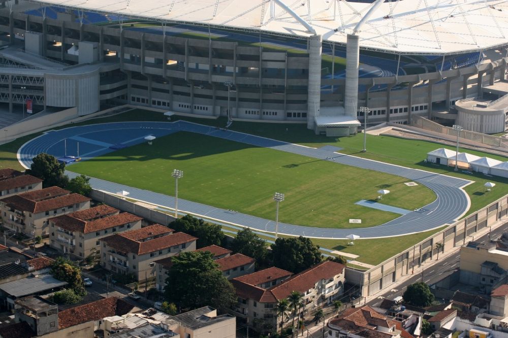Aerial image Rio de Janeiro - Sport Venue of the Estadio Olimpico Joao Havelange - Nilton Santos Stadium before the Summer Games of the Games of the XXII. Olympics. The arena is home to the football club Botafogo in Rio de Janeiro in Brazil