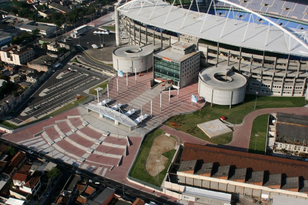Rio de Janeiro from above - Sport Venue of the Estadio Olimpico Joao Havelange - Nilton Santos Stadium before the Summer Games of the Games of the XXII. Olympics. The arena is home to the football club Botafogo in Rio de Janeiro in Brazil