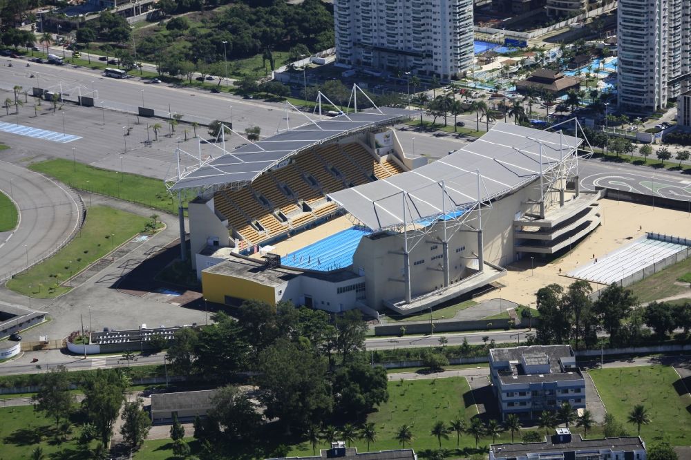 Rio de Janeiro from above - Sports venue of diving, swimming and synchronized swimming competitions at the 2007 Pan-American Games in Rio de Janeiro in Brazil. The venue for the competitions in diving and water polo during the 2016 Summer Olympics in Rio de Janeiro in Brazil
