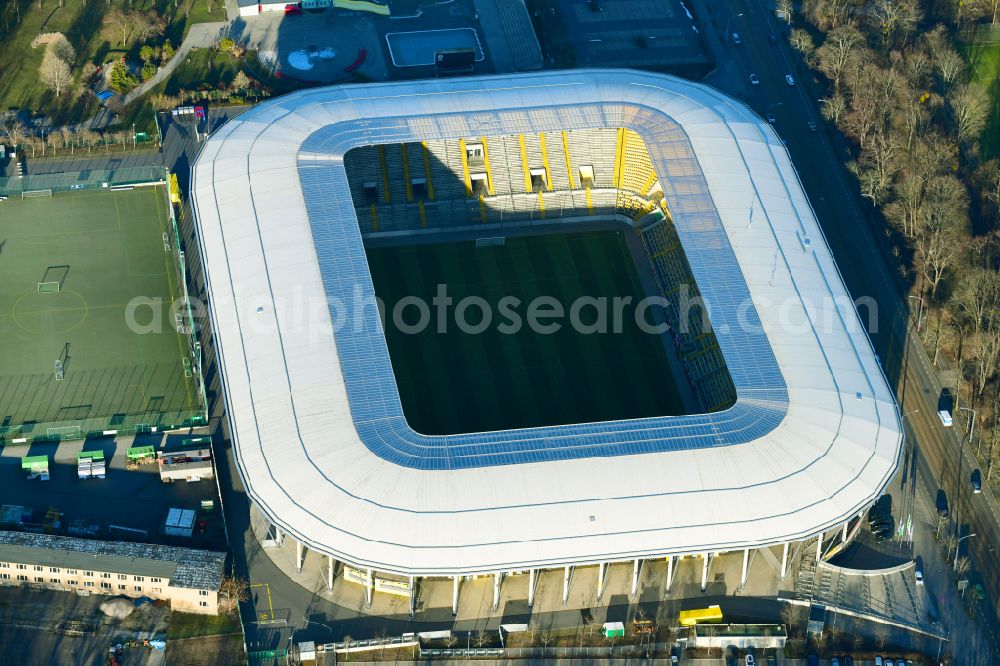 Aerial image Dresden - Sports facility grounds of the Arena stadium DDV-Stadion on street Lennestrasse in Dresden in the state Saxony
