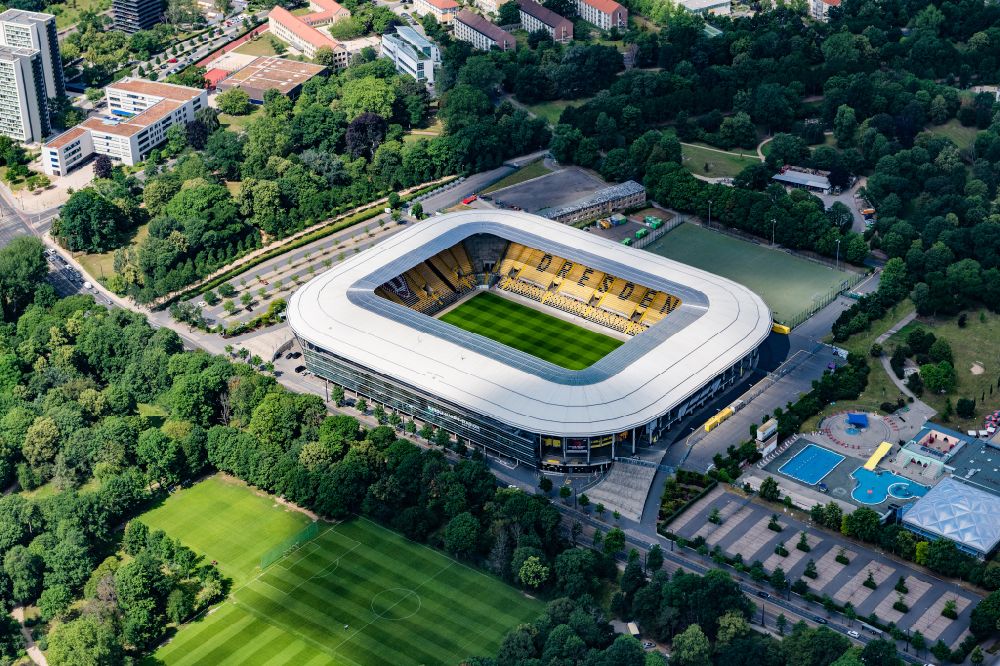 Aerial image Dresden - Sports facility grounds of the Arena stadium DDV-Stadion in Dresden in the state Saxony