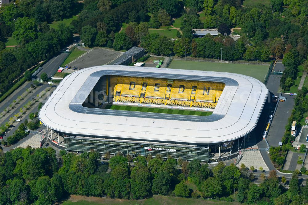 Aerial photograph Dresden - Sports facility grounds of the Arena stadium DDV-Stadion on street Lennestrasse in Dresden in the state Saxony