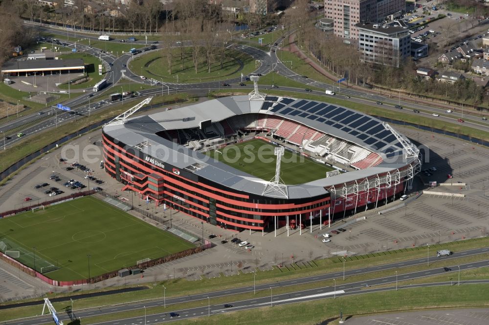 Alkmaar from the bird's eye view: Sports facility grounds of the Arena stadium AFAS AZ Stadion on Stadionweg in Alkmaar in Noord-Holland, Netherlands
