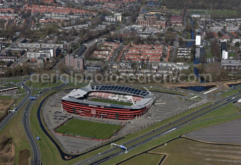 Alkmaar from above - Sports facility grounds of the Arena stadium AFAS AZ Stadion on Stadionweg in Alkmaar in Noord-Holland, Netherlands