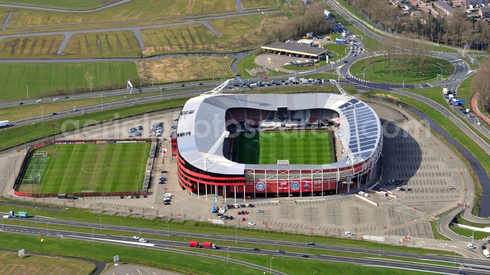 Alkmaar from the bird's eye view: Sports facility grounds of the Arena stadium AFAS AZ in Alkmaar in Noord-Holland, Netherlands