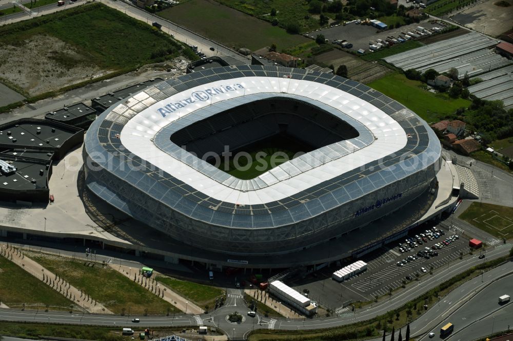 Aerial photograph Nizza - Sports facility grounds of the Arena stadium Allianz Riviera Bd. des Jardiniers in Nice in Provence-Alpes-Cote d'Azur, France
