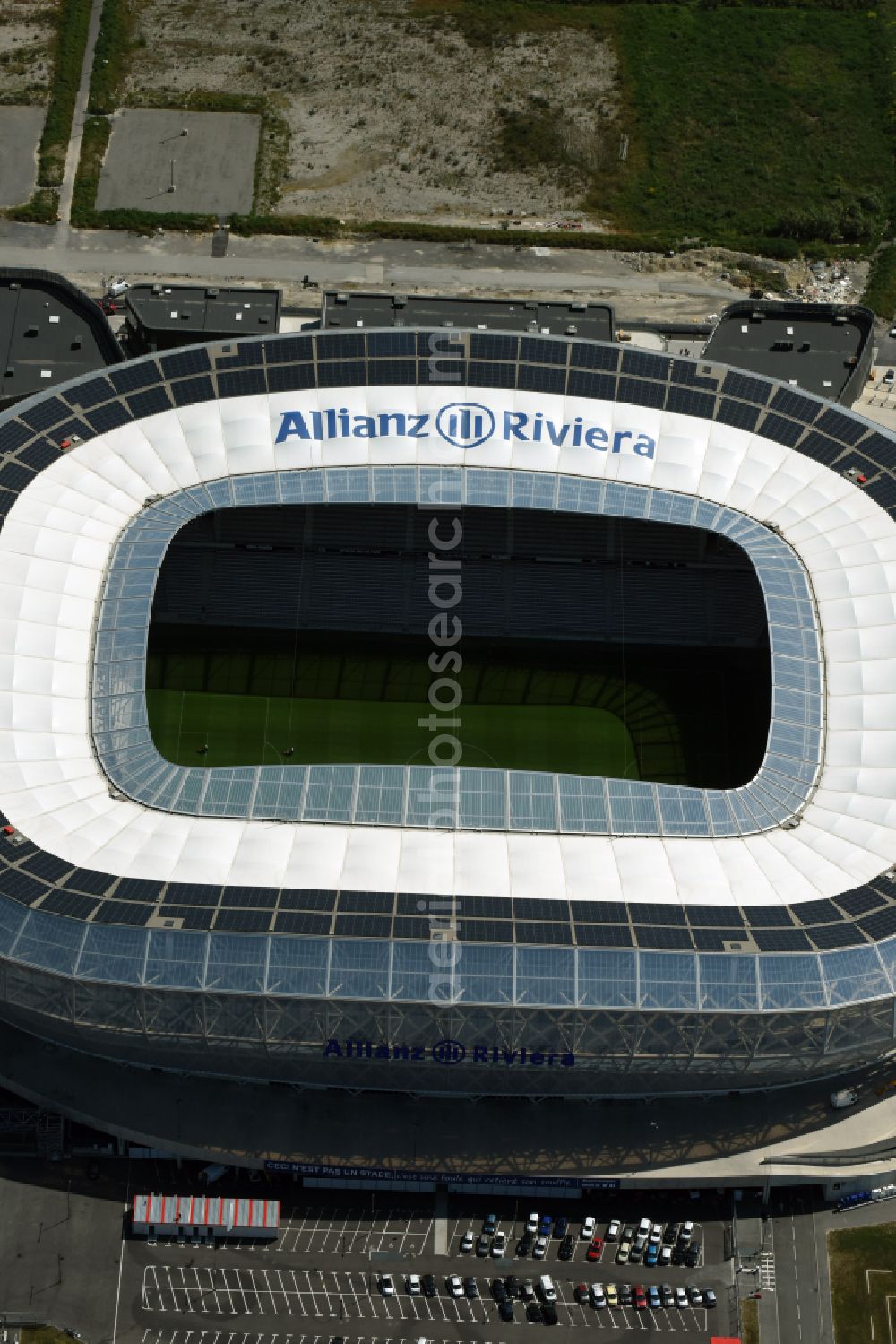 Aerial image Nizza - Sports facility grounds of the Arena stadium Allianz Riviera Bd. des Jardiniers in Nice in Provence-Alpes-Cote d'Azur, France