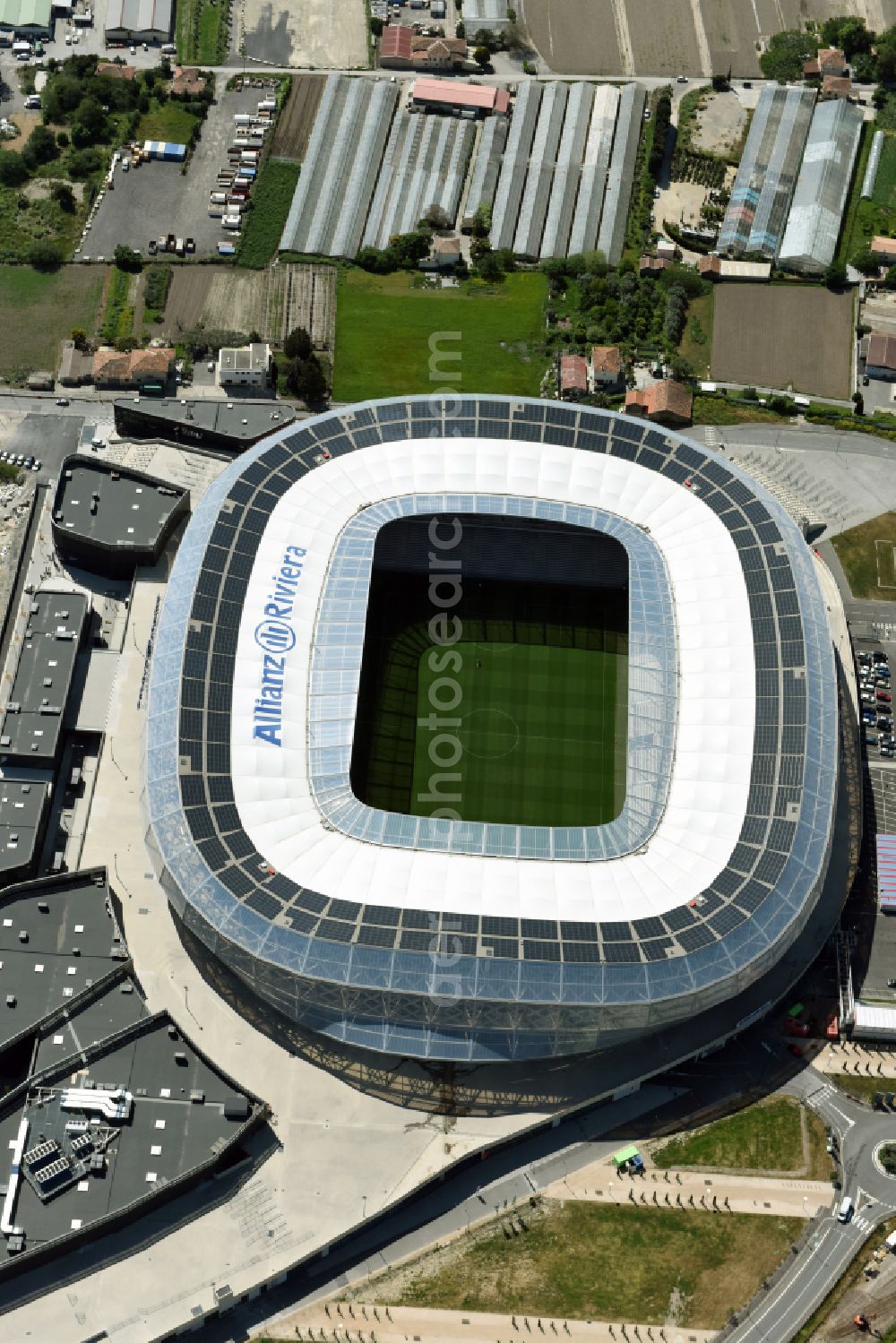 Nizza from the bird's eye view: Sports facility grounds of the Arena stadium Allianz Riviera Bd. des Jardiniers in Nice in Provence-Alpes-Cote d'Azur, France