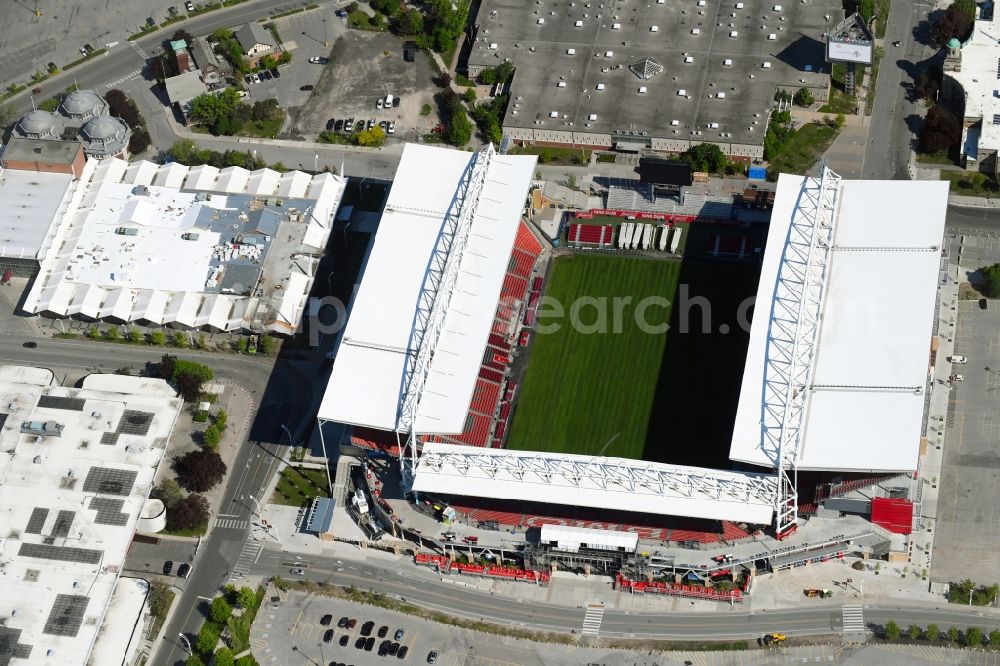 Toronto from above - Sports facility grounds of the Arena stadium BMO Field on Princes' Blvd in the district Old Toronto in Toronto in Ontario, Canada