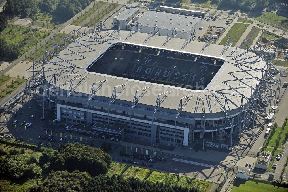 Mönchengladbach from above - Sports facility grounds of the Arena stadium BORUSSIA-PARK in Moenchengladbach in the state North Rhine-Westphalia, Germany