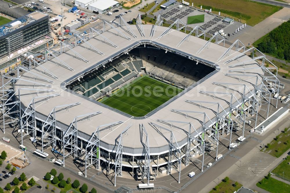 Mönchengladbach from the bird's eye view: Sports facility grounds of the Arena stadium BORUSSIA-PARK in Moenchengladbach in the state North Rhine-Westphalia, Germany