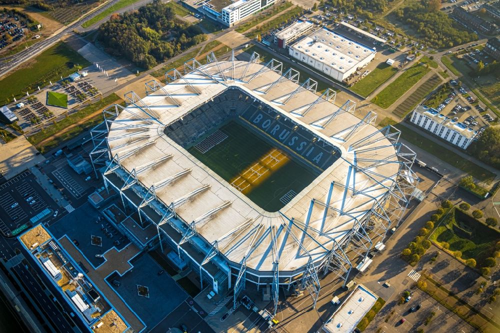 Aerial photograph Mönchengladbach - Sports facility grounds of the Arena stadium BORUSSIA-PARK in Moenchengladbach in the state North Rhine-Westphalia, Germany