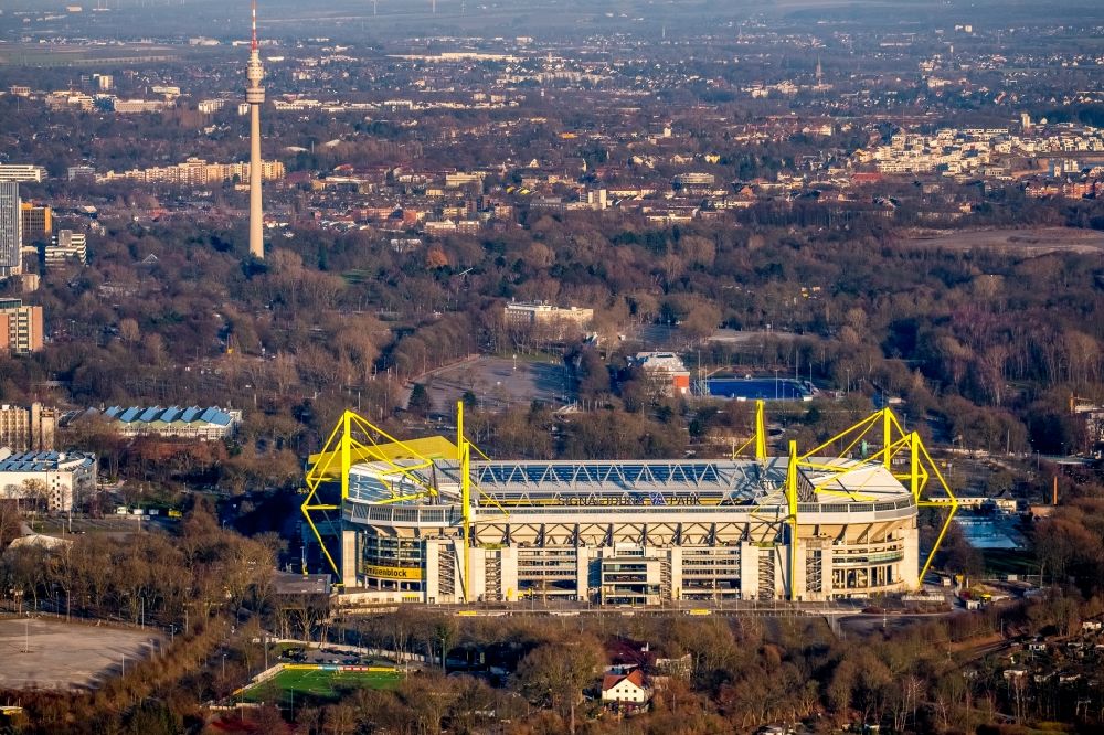Dortmund from above - Sports facility grounds of the Arena stadium in Dortmund in the state North Rhine-Westphalia