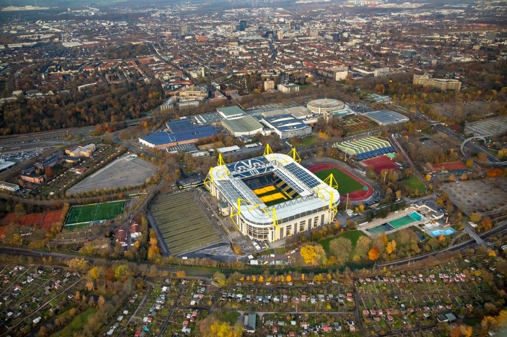 Aerial image Dortmund - Sports facility grounds of the Arena stadium in Dortmund in the state North Rhine-Westphalia