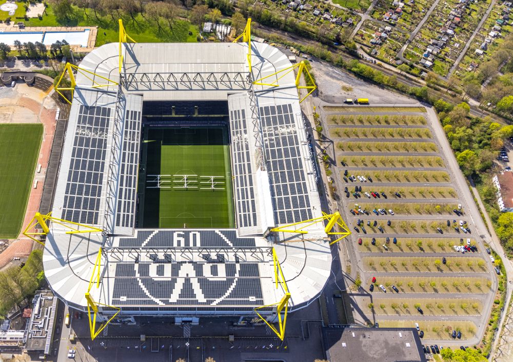 Aerial photograph Dortmund - Sports facility grounds of the Arena stadium in Dortmund in the state North Rhine-Westphalia