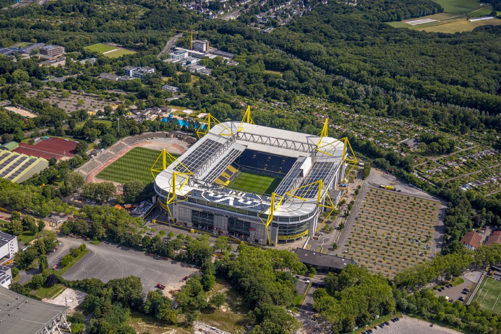 Aerial image Dortmund - sports facility grounds of the Arena stadium in Dortmund in the state North Rhine-Westphalia