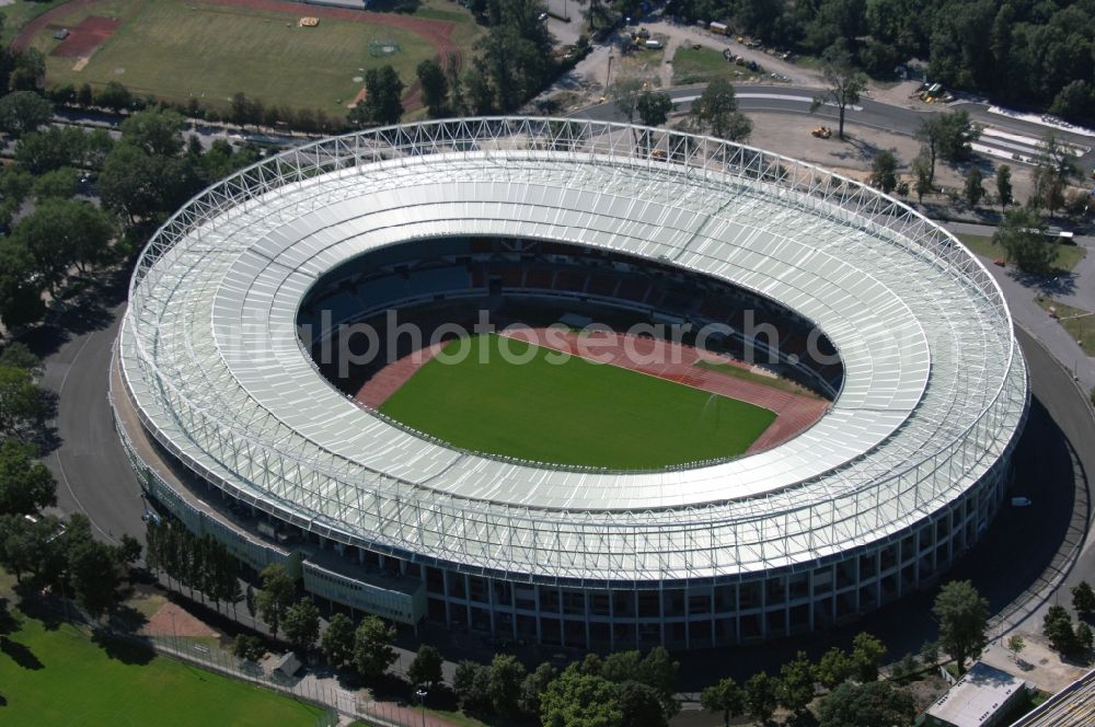 Wien from above - Sports facility grounds of the Arena stadium Ernst-Hampel-Stadion in Vienna in Austria