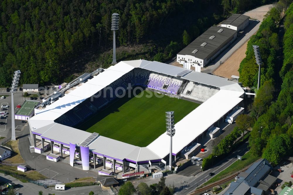 Aerial photograph Aue - Sports facility grounds of the Arena stadium Erzgebirgsstadion on Loessnitzer Strasse in Aue in the state Saxony, Germany