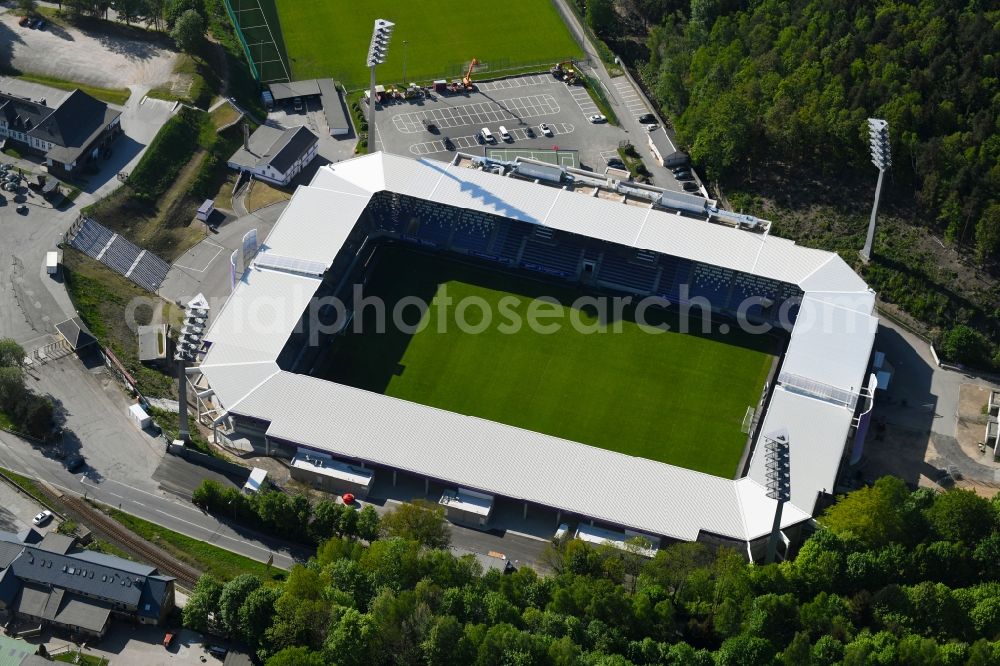 Aerial image Aue - Sports facility grounds of the Arena stadium Erzgebirgsstadion on Loessnitzer Strasse in Aue in the state Saxony, Germany